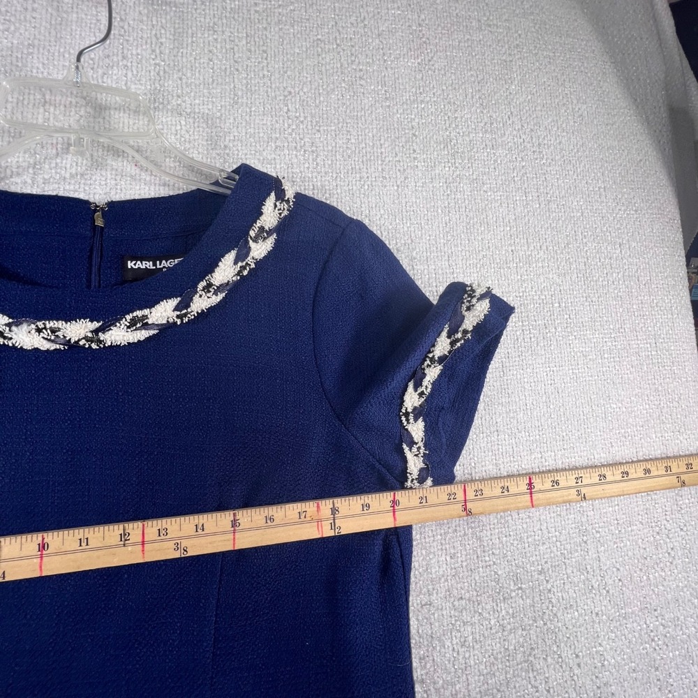 Karl Lagerfeld Navy Blue Tweed-Trim Mini Dress - Picture 3 of 7